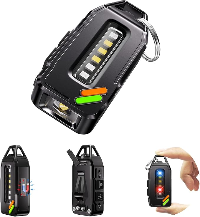Mini Flashlight Keychain with Red/UV/Black Light, 500 Lumens Small EDC Flashlight Rechargeable with 9 Modes & Waterproof, Mini Pocket Flashlight Magnetic with Clip, Flash Light for Emergency, Fishing