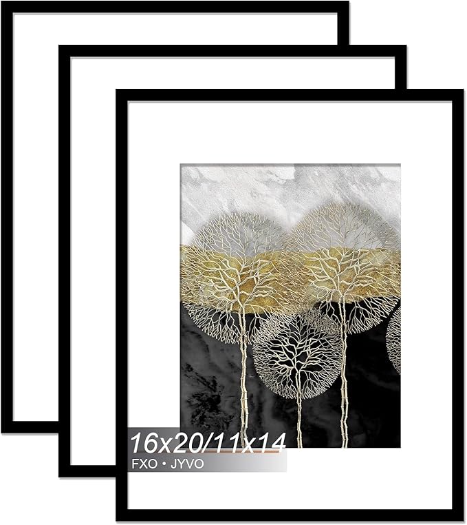 16x20 Picture Frame Set of 3, Display Poster 11x14 with Mat or 16 x 20 Without Mat, Light Weight and High Transparent 16 by 20 Frame for Wall - 3 Pack/Black/16 x20
