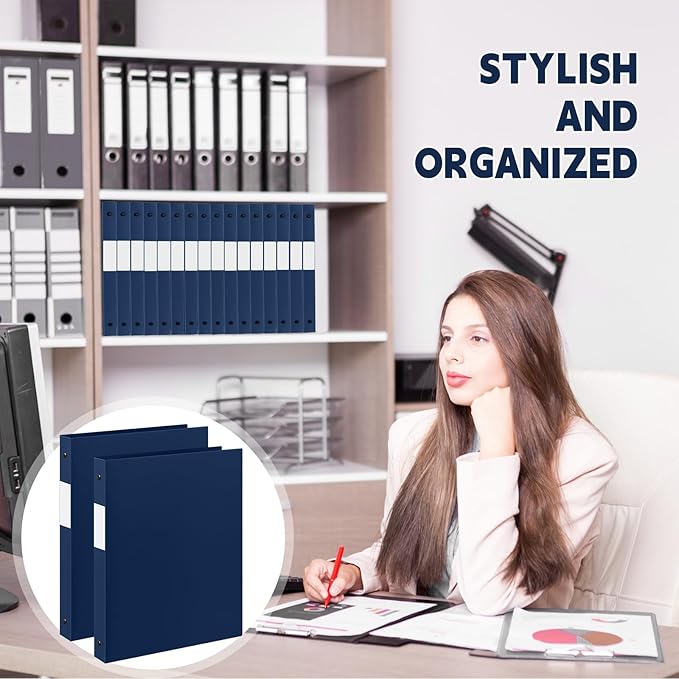 Henoyso 16 Pcs 3 Ring Binder 1/2'' Round Fits Letter Size 8.5'' x 11'' Paper Plastic Flexible Binder Holds 140 Sheets with 1 Pockets Versatile Organizer for Home Office School (Navy Blue)