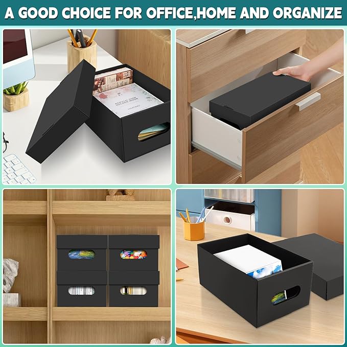 aopule 6PCS Photo Storage Box for 5"x7" Photos,12.3“ x 7.28“ x 5.3“ Picture Box Store and Protect Pictures with Lid, Photo Storage Box Documents Black