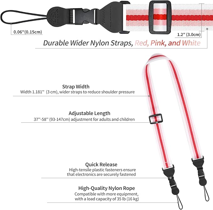 Adjustable Shoulder Strap, Comfortable for Camera Neck Lanyard iPad Strap iPad Strap for iPad, Camera, Binocular, Crossbody, Tablet, Laptop, Binocular, Luggage Bag(Red, Pink & White A32)