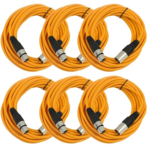 Seismic AudioSAXLX-25Orange6 Pack of 25-Feet Orange XLR Male to XLR Female Microphone Cables, Balanced