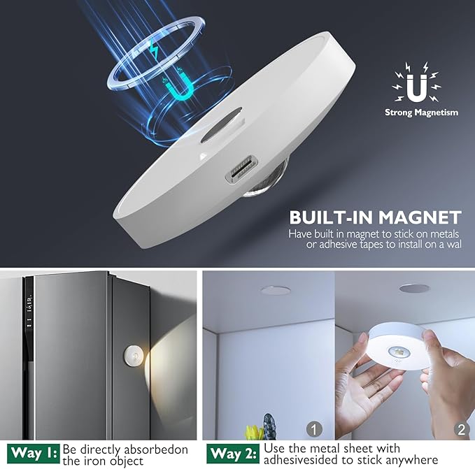 Rechargeable Puck Lights,LED Under Cabinet Counter,2000mAh Battery Operated Tap Stick on Lights,Touch&Remote Controls Dimmable Wireless Closet Light for Kitchen (White-3color, 6)
