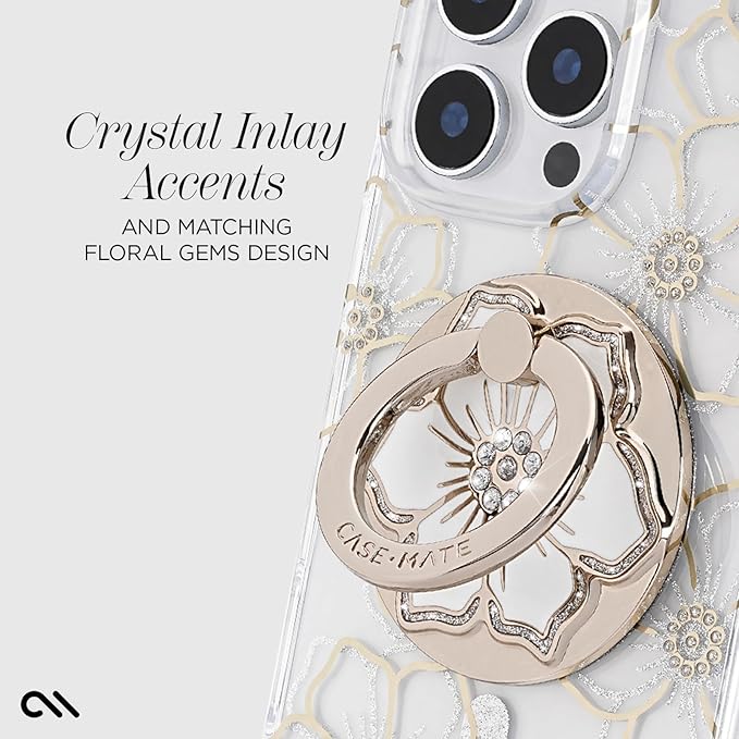 Case-Mate Magnetic Phone Grip & Ring Stand - Collapsible and Removable MagSafe Accessories for iPhone 17 Pro Max /16 Pro Max/15/14/13/12/S25 Ultra - Floral Gems