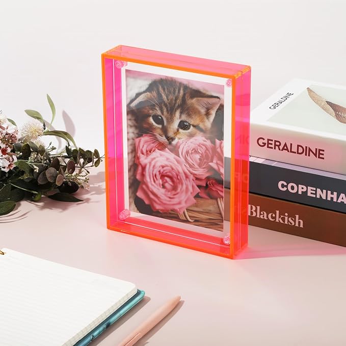 Gelite Acrylic 11X14 Picture Frame to Display 11x14 8x10 8.5x11 9x12 Pictures Mat-free Neon Floating Photo Frame for Wall and Tabletop, Neon Pink