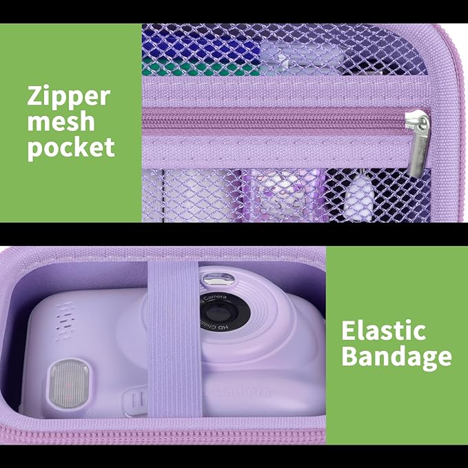 Instant Print Camera Case Compatible with Gofunly Camera, Digital Camera Bag for Esoxoffore/for LETSHAHA/for JPVERLY/for Hangrui, Storage for Printer Paper and 32GB SD Card- Purple (Box Only)