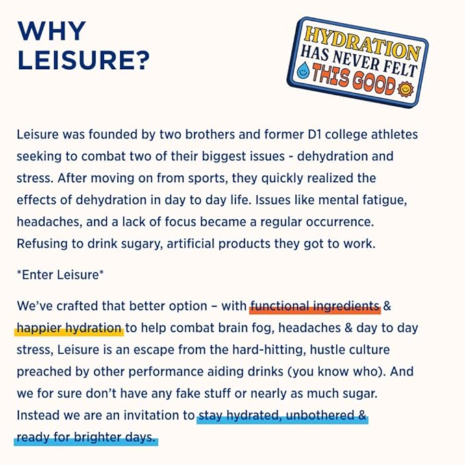 Leisure Hydration Non-Carbonated Electrolyte Refresher, Variety Pack - Low Sugar Nutrient Enhanced Water Beverage - Get The Best Hydration Packed w/ Magnesium & Ashwagandha For Mood & Stress Support, Non-GMO, 16 oz (12-Cans)