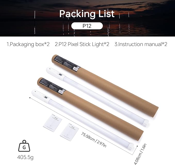 VILTROX P12 2 Pack RGB Tube Light, Full Color RGBWY Handheld LED Stick Light Wand with DMX App Control, 11 Pixel Effects 26 Scenes, Built-in Magnet, 2500-8500K, 2500mAh Battery, PD Fast Charging