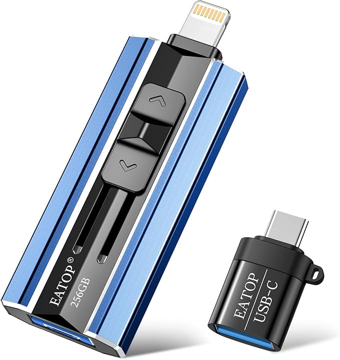 EATOP 256GB Flash Drive Intended for Phone Tablet Androidphone and Computers, 4 in 1 Photo Stick for Phone Memory Storage Easily Backup Photos Videos, Plug and Play, No App Required (Navy Blue)