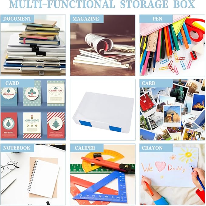 12 Pcs Clear A4 A5 File Box Document Plastic Storage Box with 48 Labels File Holder Organizer Paper Plastic Case Magazine Protector with Buckle Office School Supplies(Blue)