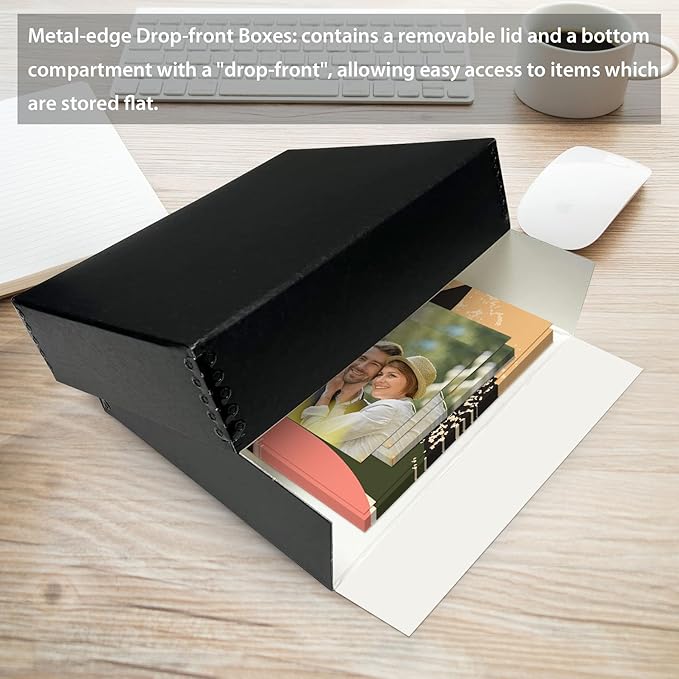Golden State Art, Acid Free Archival 11x14 Museum Photo Storage Box, Acid-Free Drop Front Box with Metal Edge, Preserve Documents, Prints, Poster, Photographs, Arts And Crafts, Black