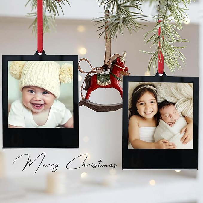 6 PCS Polaroid Film Photo Frame Ornaments 3.5 * 4.25inch Polaroid Picture Frame Display With Writing Space,Double-Sided instax mini Frame For Christmas Tree Decor, Hanging Mini Photo Frame Ornaments For Kids (Black)
