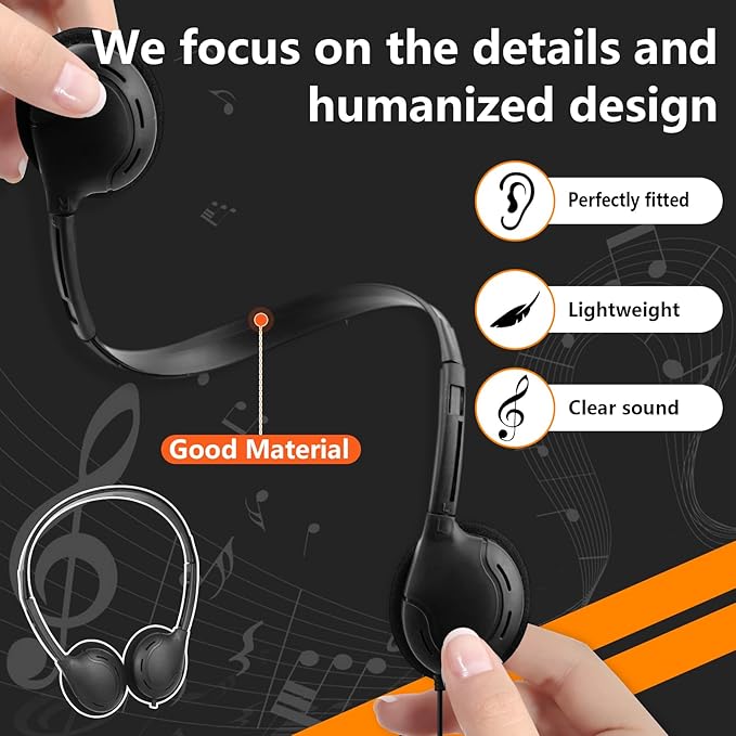 USB C Headphones Bulk 10 Pack for Classroom School Kids,On-Ear Wired Type C Headphones Compatible with Pad Smartphones for Boys Girls Students Travel Mixed Colors (Black)