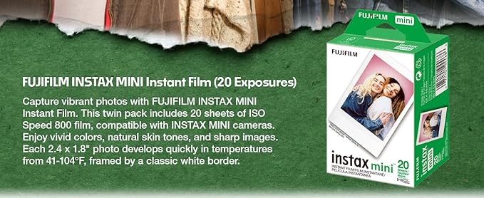 Fujifilm Instax Mini Instant Daylight Film for Instant Camera with USB and PixiBytes Microfiber Cleaning Cloth... (8 x Twin Packs + USB)