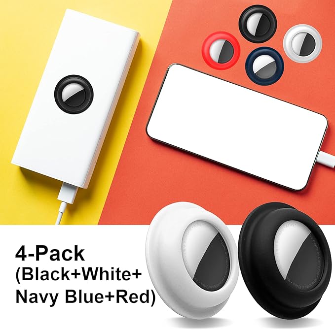 Aimtel Case for Apple AirTag Sticker (Fits 1st/2nd Generation), 4 Pack Air Tags Removable Adhesive Mount, Protective Silicone Holder for Tv Remote, Luggage, Laptop, Headphones, Camera, iPad