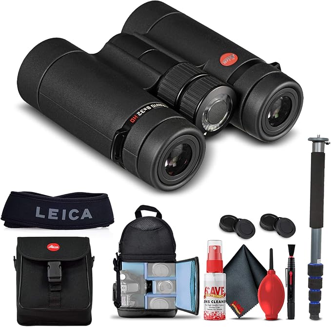 Leica 8x32 Ultravid HD-Plus Binoculars (40090) + Backpack + Full Size Monopod + Cleaning Set + 2 x Cap Keeper + Neck Strap