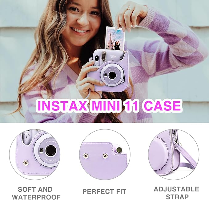 WOGOZAN Mini 11 Accessories for Fujifilm Instax Mini 11 Instant Camera Include Case, Color Filters, Photo Album, 2x3 Frames, Selfie Lens and Stickers (Purple) (No Camera)