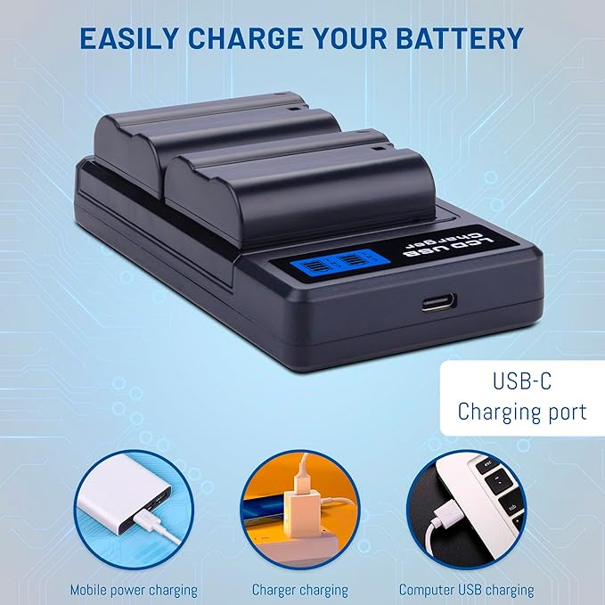 2-Pack EN-EL15 /EL15A/EL15B/EL15C Batteries with USB Dual Charger Compatible with Nikon Z6 Z7 D500 D600 D610 D750 D780 D800 D800E D810 D810A D850 D7000 D7100 D7200 D7500 Cameras 2550mAh