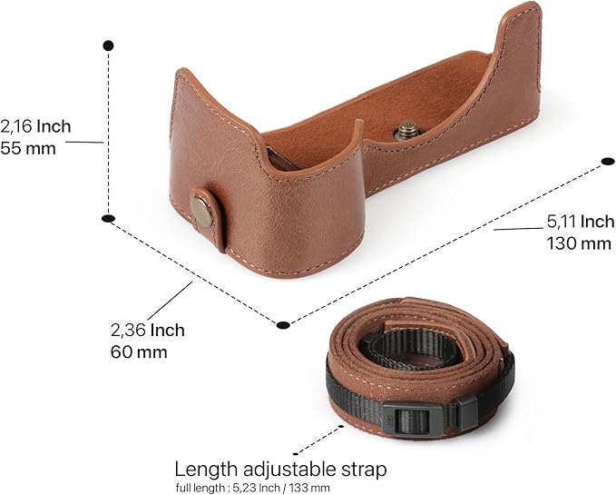 MegaGear Genuine Leather Half Camera Case for Sony Alpha a7C Mark II - Stylish and Protective - Brown
