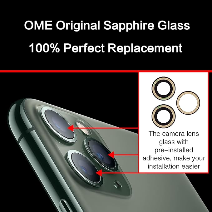 2PCS ASDAWN Back Rear Camera Lens Glass Replacement for iPhone 11 Pro and 11 Pro Max Camera Lens Replacement with Pre-Installed Adhesive + Installation Manual + Repair Tool Kit