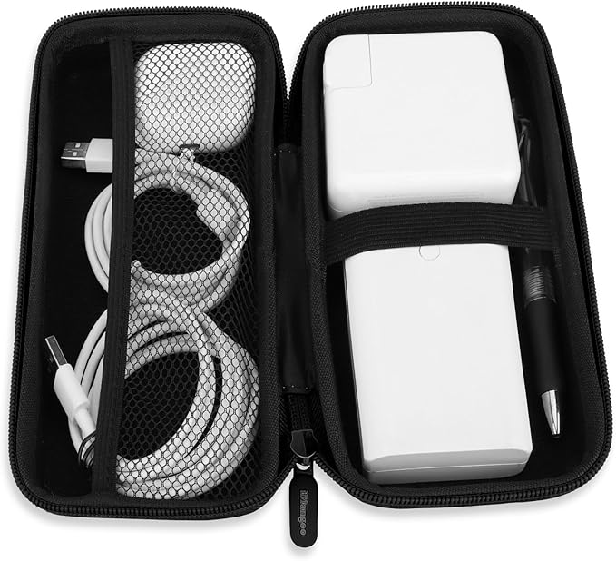 iMangoo Travel Essentials Electronics Organizer Charger Case Portable Dual Zipper Shockproof Pouch Tech Purse Cord Cable Pouches Power Bank Storage Accessories Bag for Women Men,8.5x4.5x2 Fiber Black
