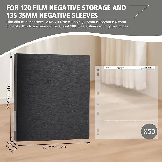eTone Archival Storage Sheets 120 Negative Page Preservers Sleeves with Film Album Ring Binder(50x120)