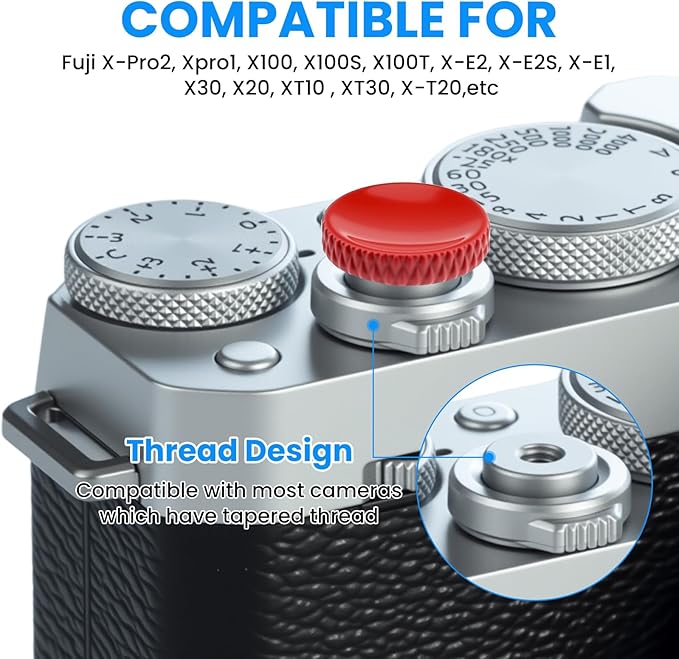 SDTC Tech 4 Pcs Fuji Shutter Release Button Accessories, Copper Camera Soft Shutter Button Fits for Fuji X-T3 X100 X100S X-T10 X-T20 X-T30 Xpro1, 4 Color (Red/Black/Silver/Golden)