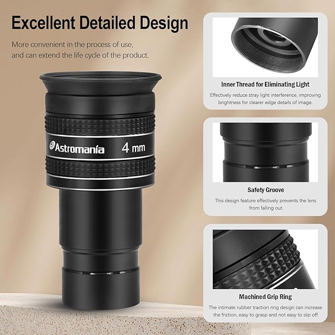 Astromania Telescope Eyepiece 4mm, Wide Angle 58 Degree Apparent Field Planetary Eyepiece for 1.25 inch Astronomy Telescope & Filter, Fully Multi-Coated Telescope Accessory for Planetary Observation
