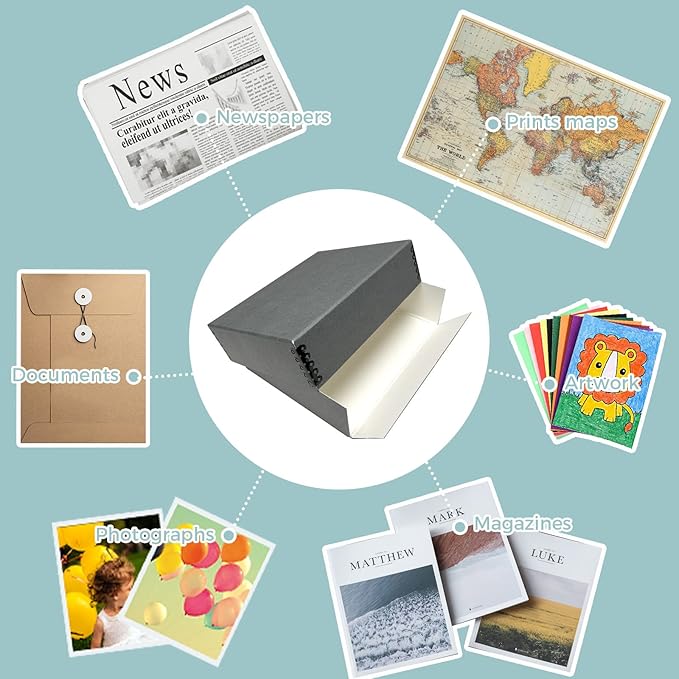 Golden State Art, Archival Storage Box, Acid-Free Drop Front Museum Box with Metal Edge for Storing Artwork Photos Documents Prints Arts and Crafts (Gray-8.75x10.75x3 Inches) Pack of 2