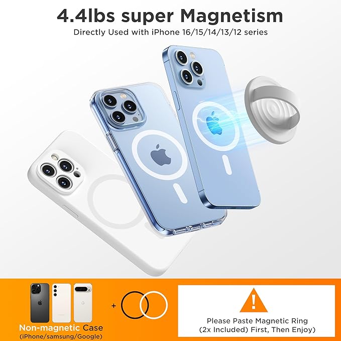 Upgraded Magnetic Phone Grip, Liquid Silicone Soft and Portable, Removable Finger Loop Ring Grip Holder for iPhone, Strong Magnetic Attraction, Compatible with MagSafe Phone Case, White
