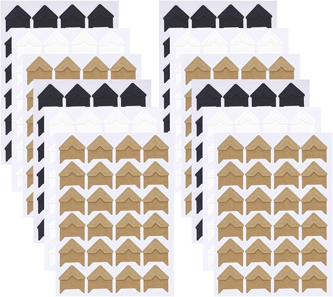 Sunmns 12 Sheets Photo Corners Stickers, Picture Films Self Adhesive Corner for DIY Scrapbook Album (Black, White, Kraft)