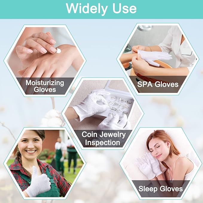Cotton Gloves - 24pcs Soft White Gloves Moisturizing Eczema Gloves for Dry Hands SPA Inspection (Medium)
