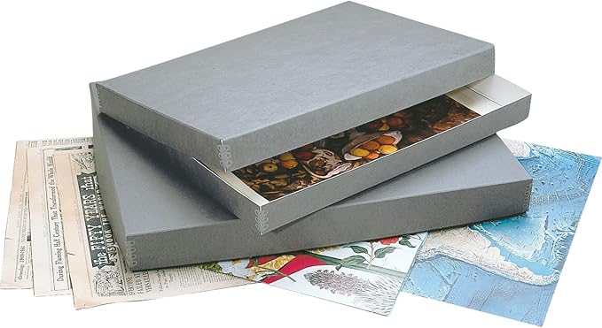 Lineco, Archival Newspaper Preservation Storage Box, Drop Front Design with Metal Edge, Acid-Free File Organizer, Preserveor for Photos, Documents, Scrapbook, Magazines, 22x15 Gray