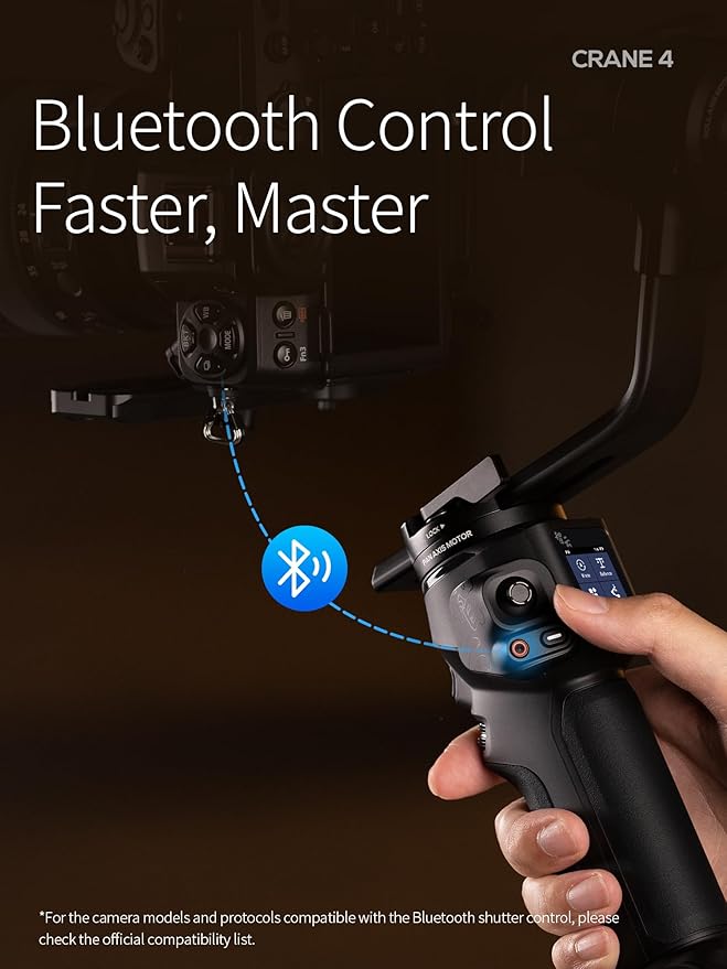 ZHIYUN Crane 4, 3-Axis Gimbal Stabilizer for DSLR and Mirrorless Camera, Nikon Sony Panasonic Canon Fujifilm BMPCC 6K, Fill Light, PD Fast Charge