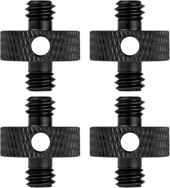 1/4 Male to 1/4 Male Tripod Screw Adapter with Hole 1/4 Screw Camera Mount for Camera Tripod Mic Stand Mic Mount Light Stand DSLR Camera Cage 4 Pcs (Black)