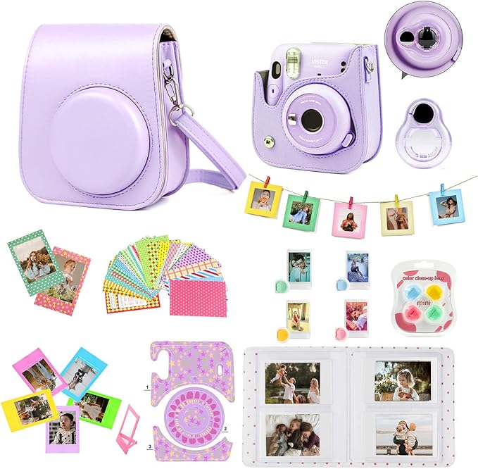 WOGOZAN Mini 11 Accessories for Fujifilm Instax Mini 11 Instant Camera Include Case, Color Filters, Photo Album, 2x3 Frames, Selfie Lens and Stickers (Purple) (No Camera)