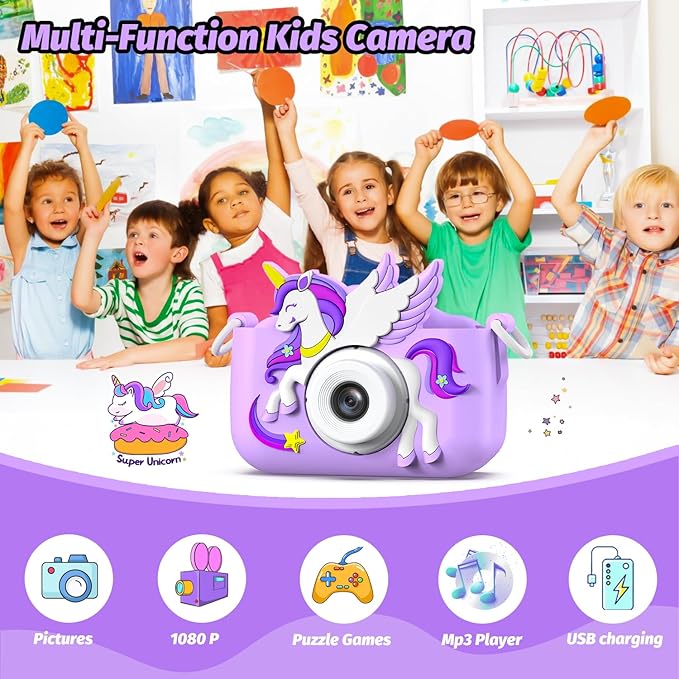 Upgrade Kids Camera for Boys Girls, Toddler Digital Selfie Camera with Cute Protective Cover and 32G SD Card, Christmas Birthday Gifts Toys for 3 4 5 6 7 8 9 10 11 12 Years Old Little Girls and Boys