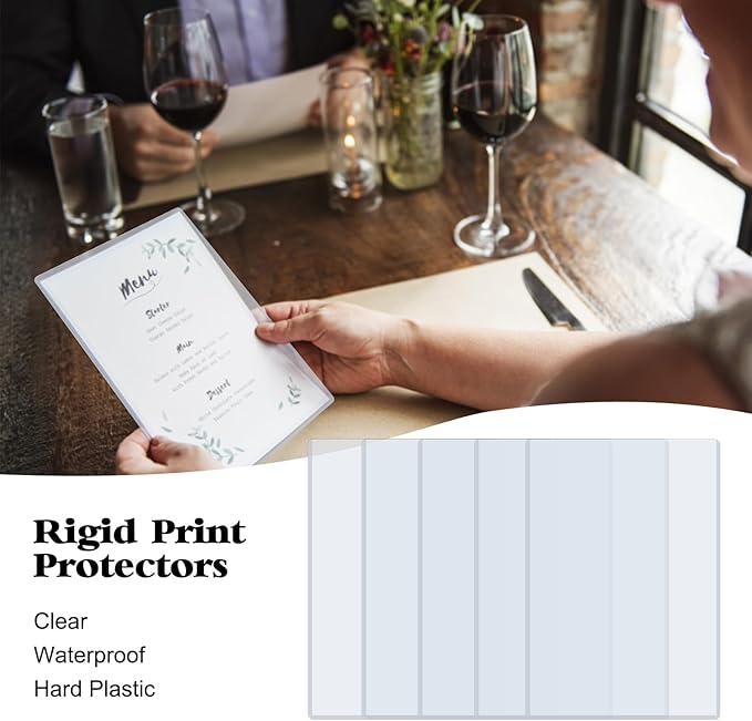 Rainmae 20 Pack 8.5" x 11" Rigid Print Protectors, Clear Waterproof Hard Plastic Page Sheet Protectors, Paper Sleeves Photo Sleeves Document Holder Birth Certificate Protector
