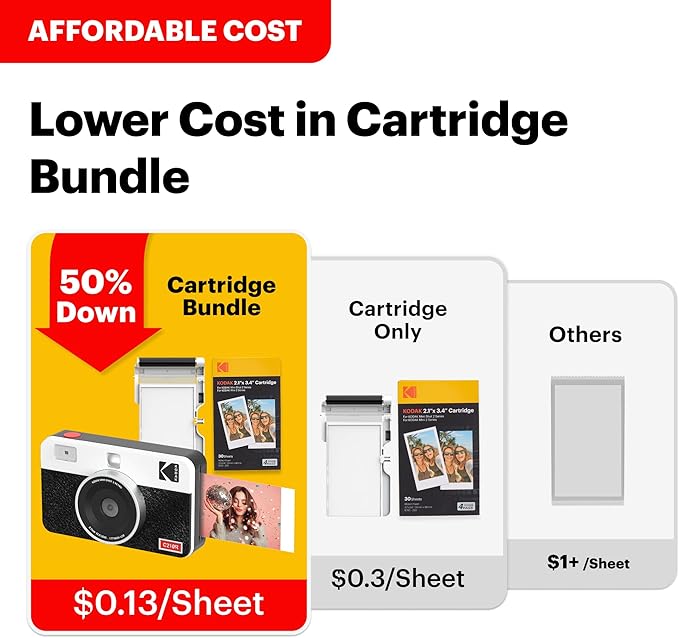 KODAK Mini Shot 2 Retro 4PASS 2-in-1 Instant Digital Camera and Photo Printer (2.1x3.4 inches) Initial 8 Sheets + 30 Sheets Bundle, Yellow