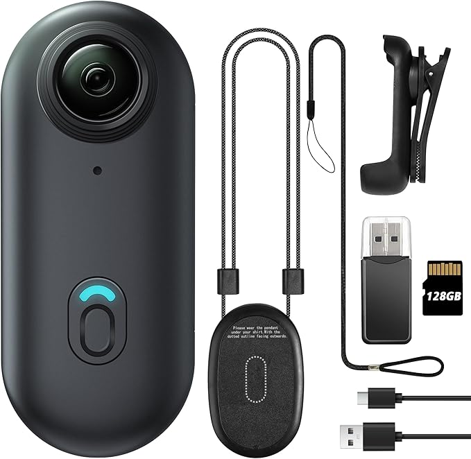 Meoilkolnm Mini Wearable Body Worn Action Camera, FHD 1080P, Thumb Size, Hands Free Recording with Premium Portable Camcorder Mount Anywhere for Security, Work, Guard, Travel, 128GB, Black