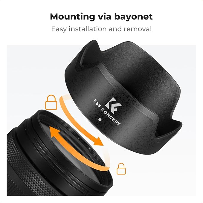 K&F CONCEPT Lens Hood Replacement of EW-60F Hood Compatible with Canon RF-S 18-150mm F3.5-6.3 is STM, EF-M 18-150mm F3.5-6.3 is STM Reversible Snap on Camera Lens Shade Fits 55mm Filters and Lens Cap
