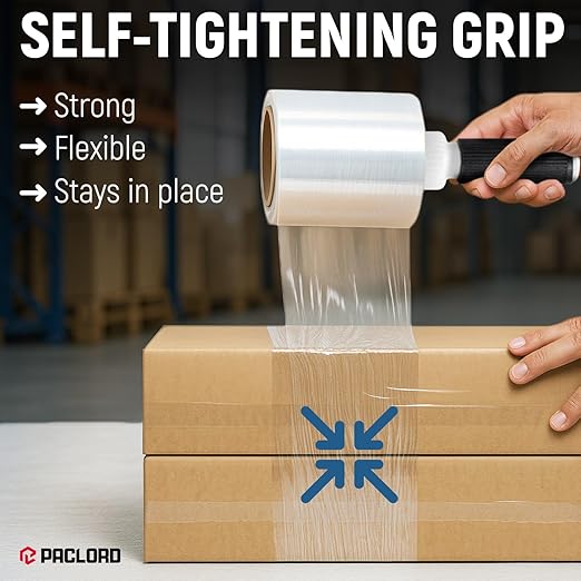 5” x 1000’ Stretch Wrap Mini 4 Rolls with Handle – Clear Plastic Stretch Film 80 Gauge, 500% Elongation, Heavy Duty Shrink Wrap for Moving, Packing & Shipping