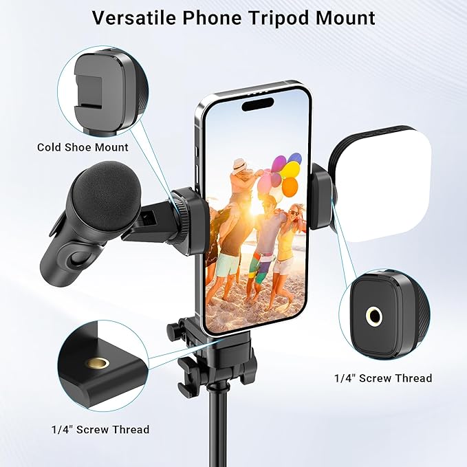 Phone Tripod Mount, Universal Smartphone Mount Adapter with Cold Shoe Mount, 360°Rotates and 180°Tilts Adjustable Cell Phone Clamp for iPhone 17 16 15 14/ Tripod/Selfie Stick/Camera Stand.