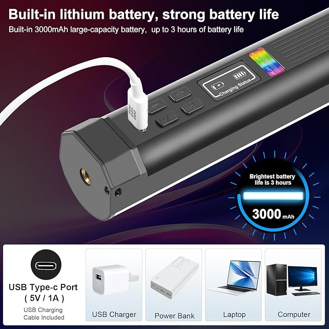 PULUZ Magnetic Handheld Light Wand, Full Color RGB Light Stick, LED Fill Light with 3000mAh Rechargeable Battery, 2500-9000K Dimmable Camera Tube Light for Studio Photography TikTok YouTube Vlog, 30cm