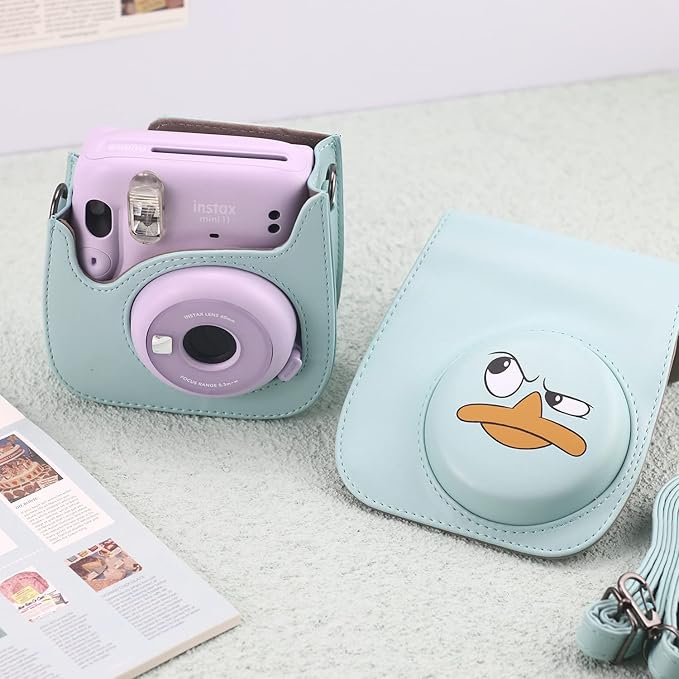 Frankmate PU Leather Camera Case Compatible with Fujifilm Instax Mini 11 12 Instant Camera with Adjustable Strap and Pocket (Cute Duck)