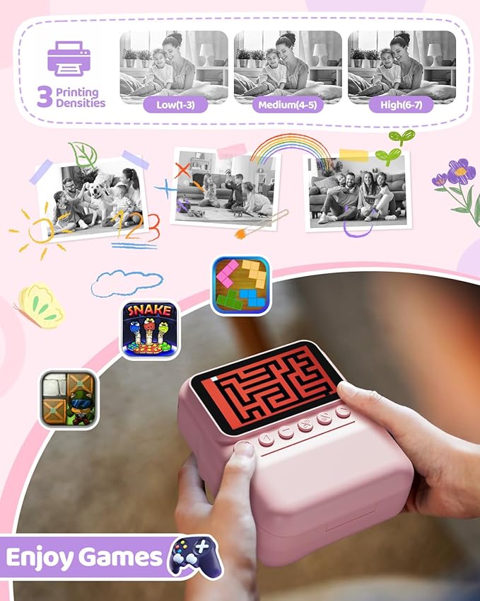 TIATUA Kids Camera Instant Print for Girls Ages 3-14, 3-inch HD Screen Camera for Kids with Printing Paper, 1080P Digital Toddler Toys for 4 5 6 7 8 9 10 11 12 Years Old (Pink)