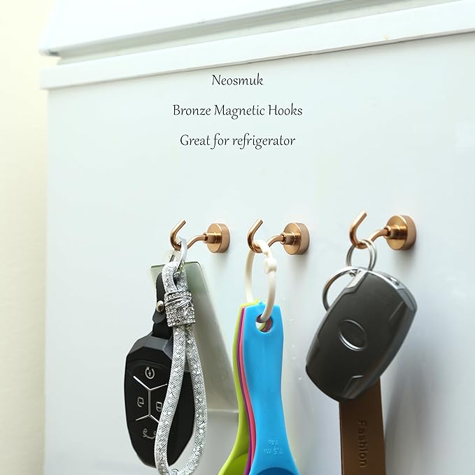 Neosmuk Magnetic Hooks, Cruise Ship Essentials, 30lb+ Heavy Duty Magnetic Hooks for Cruise Cabins, Refrigerator, Grill, Hanging, and Travel | Extra Strong Must-Haves Magnet Hook,Bronze,5 Pack