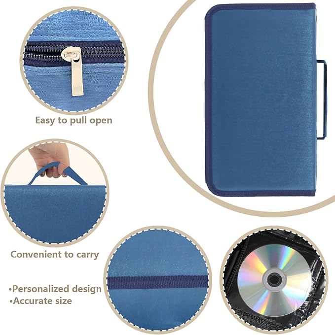 DVD Case CD Storage,128 Capacity CD Cases Holder DVD Storage Case Holders CD DVD Disc Case Storage Wallet Binder for Car Home Office Travel (128 Blue)