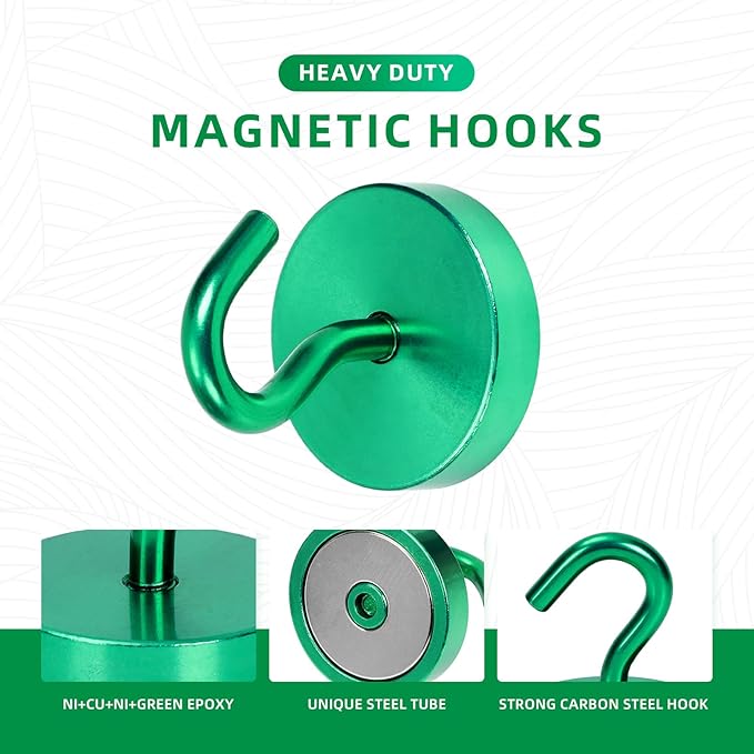 Neosmuk Magnetic Hooks, Cruise Ship Essentials, 130lb+ Heavy Duty Magnetic Hooks for Cruise Cabins, Refrigerator, Grill, Hanging, and Travel | Extra Strong Must-Haves Magnet Hook,Green