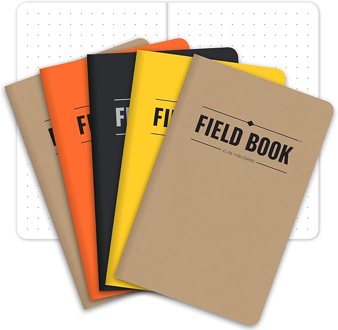Elan Publishing Company Field Notebook/Pocket Journal - 3.5"x5.5" - Combination of Kraft, Black, Orange, Yellow - Dot Graph Memo Book - Pack of 5